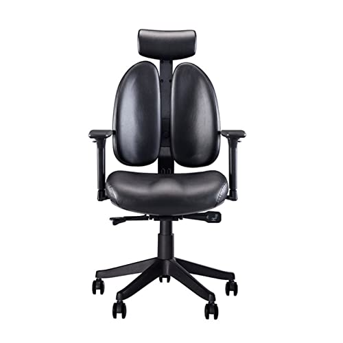 MPOPO Arbeitsstuhl Bürostuhl Schwarz Lederstuhl Ergonomischer Schreibtisch Schwer mit verstellbarer Kopfstütze und doppelter Rückenlehne Bürostühle von MPOPO