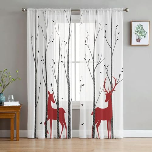 MPOWRX Christmas Ball Stars Christmas Tree Tulle Sheer Window Curtains for Living Room Voile Curtains-CRY00953-W135 x H213cm x2 von MPOWRX