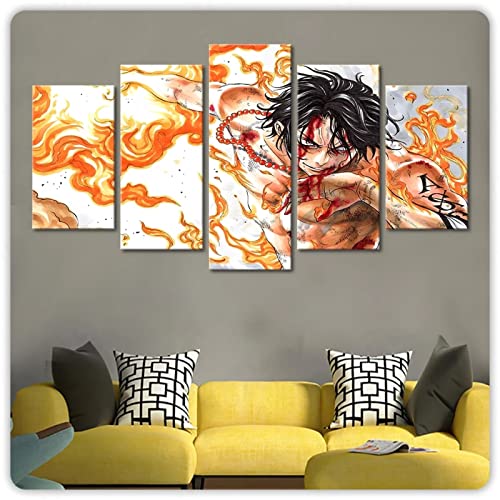 Kunstdrucke Modular Wandkunst Modern Wanddekoration Wandbilder Wohnzimmer Schlafzimmer Leinwandbild 5 Teiliges Leinwände Kreatives Geschenk Mit Rahmen 100 * 50cm Anime One Piece Monkey-D-Luffy Poster von MPPSU
