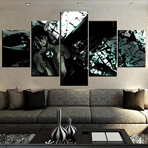 MPPSU Anime-Bleach-Charaktere Wanddekoration Wohnzimmer Leinwandbild Jugendzimmer Poster Set Modern 5 Teiliges Wandbild Bedroom Decor XXL Bilder Mit Rahmen 100 * 50cm von MPPSU