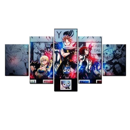 MPPSU Anime-Fairy Tail-Warrior-Kollektion Wanddekoration Wohnzimmer Leinwandbild Jugendzimmer Poster Set Modern 5 Teiliges Wandbild Bedroom Decor XXL Bilder Mit Rahmen 100 * 50cm von MPPSU