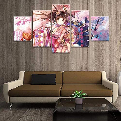 MPPSU Anime-Manga-Figur-Kimono-Girl-Poster Wanddekoration Wohnzimmer Leinwandbild Jugendzimmer Poster Set Modern 5 Teiliges Wandbild Bedroom Decor XXL Bilder Mit Rahmen 100 * 50cm von MPPSU