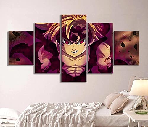 MPPSU Dragon's Sin Of Wrath Meliodas The Seven Deadly Sins Anime Wanddekoration Wohnzimmer Leinwandbild Jugendzimmer Poster Set Modern 5 Teiliges Wandbild Bedroom Decor Bilder Mit Rahmen 100 * 50 cm von MPPSU