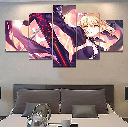 MPPSU Fate-Grand-Order Sabre Anime Mädchen Poster Wanddekoration Wohnzimmer Leinwandbild Jugendzimmer Poster Set Modern 5 Teiliges Wandbild Bedroom Decor XXL Bilder Mit Rahmen 150 * 80cm von MPPSU