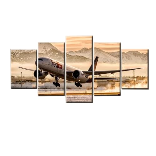 MPPSU Flugzeug Abheben Flugzeug-Flughafen Poster Wanddekoration Wohnzimmer Leinwandbild Jugendzimmer Poster Set Modern 5 Teiliges Wandbild Bedroom Decor XXL Bilder Mit Rahmen 100 * 50cm von MPPSU