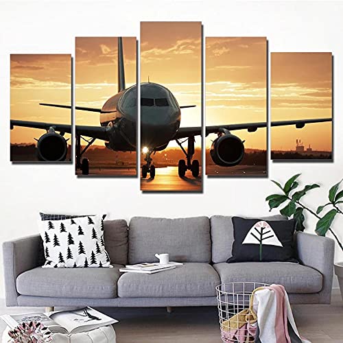 MPPSU Flugzeug-Poster Wanddekoration Wohnzimmer Leinwandbild Jugendzimmer Poster Set Modern 5 Teiliges Wandbild Bedroom Decor XXL Bilder Mit Rahmen 100 * 50cm von MPPSU