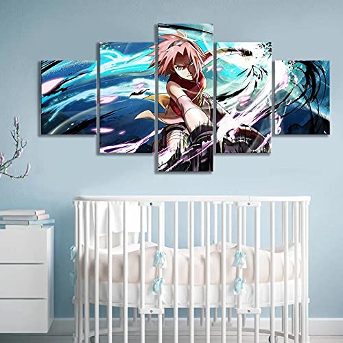 MPPSU Haruno-Sakura Anime Charakter Poster Wanddekoration Wohnzimmer Leinwandbild Jugendzimmer Poster Set Modern 5 Teiliges Wandbild Bedroom Decor XXL Bilder Mit Rahmen 100 * 50cm von MPPSU