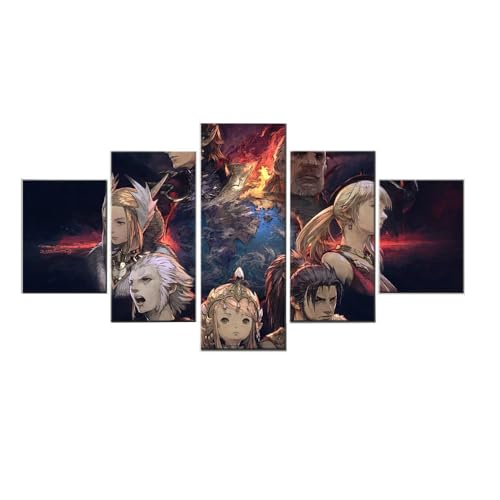 MPPSU Japan Anime-Figurenposter Final Fantasy 14 Kunstdrucke Modular Wandkunst Modern Wanddekoration Wandbilder Wohnzimmer Schlafzimmer Leinwandbild 5 Teiliges Leinwände Kreatives Geschenk Mit Rahmen von MPPSU