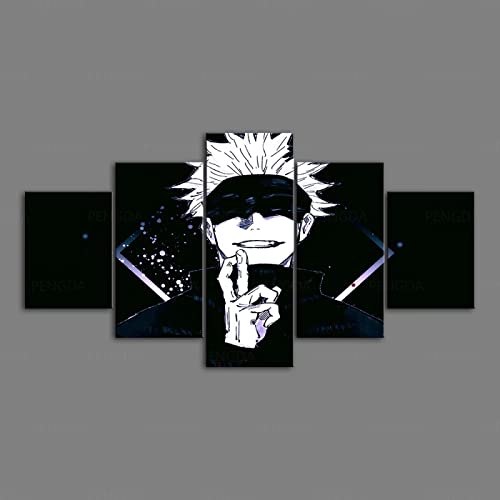 MPPSU Jujutsu Kaisen Anime-Poster Kunstdrucke Modular Wandkunst Modern Wanddekoration Wandbilder Wohnzimmer Schlafzimmer Leinwandbild 5 Teiliges Leinwände Kreatives Geschenk Mit Rahmen 100 * 50cm von MPPSU