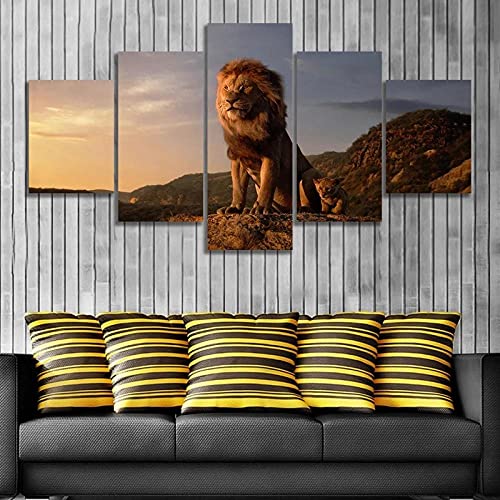 MPPSU König Der Löwen Poster Wanddekoration Wohnzimmer Leinwandbild Jugendzimmer Poster Set Modern 5 Teiliges Wandbild Bedroom Decor XXL Bilder Mit Rahmen 150 * 80cm von MPPSU