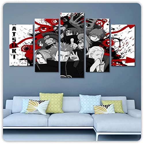 MPPSU Kunstdrucke Modular Wandkunst Modern Wanddekoration Wandbilder Wohnzimmer Leinwandbild 5 Teiliges Poster Set XXL Bilder Kreatives Geschenk Mit Rahmen 150 * 80cm Anime Ninja Akatsuki-Plakat von MPPSU