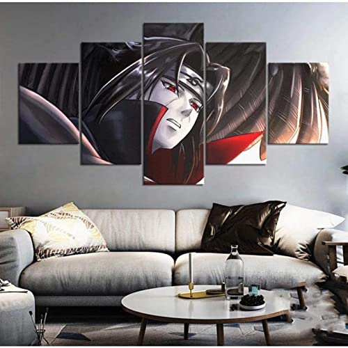 MPPSU Kunstdrucke Modular Wandkunst Modern Wanddekoration Wandbilder Wohnzimmer Leinwandbild 5 Teiliges Poster Set XXL Bilder Kreatives Geschenk Mit Rahmen 150 * 80cm Anime Ninja Figur Itachi Poster von MPPSU