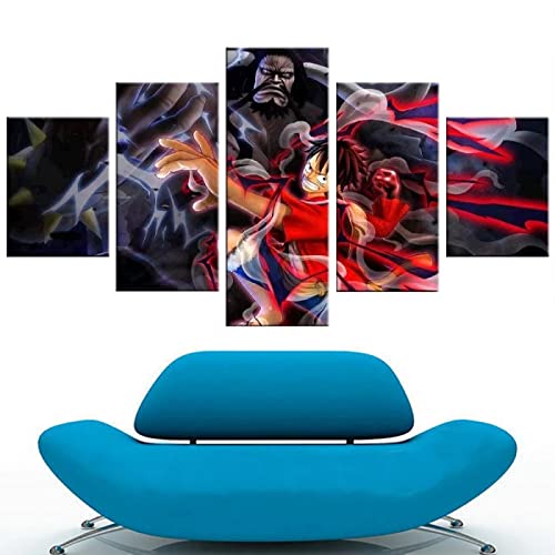 MPPSU Kunstdrucke Modular Wandkunst Modern Wanddekoration Wandbilder Wohnzimmer Leinwandbild 5 Teiliges Poster Set XXL Bilder Kreatives Geschenk Mit Rahmen 150 * 80cm One Piece Anime-Poster Ruffy von MPPSU