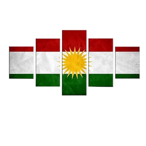 MPPSU Kurdistan-Flaggen-Poster Wanddekoration Wohnzimmer Leinwandbild Jugendzimmer Poster Set Modern 5 Teiliges Wandbild Bedroom Decor XXL Bilder Mit Rahmen 100 * 50cm von MPPSU