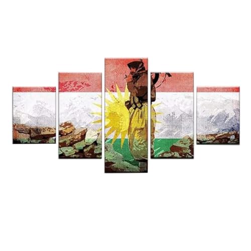 MPPSU Kurdistan-Soldat-Flagge-Malerei-Poster Wanddekoration Wohnzimmer Leinwandbild Jugendzimmer Poster Set Modern 5 Teiliges Wandbild Bedroom Decor XXL Bilder Mit Rahmen 100 * 50cm von MPPSU