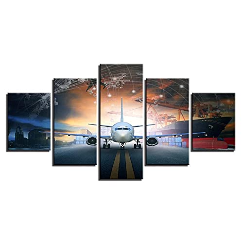 MPPSU Luftfahrt-Flugzeug-Plakat Wanddekoration Wohnzimmer Leinwandbild Jugendzimmer Poster Set Modern 5 Teiliges Wandbild Bedroom Decor XXL Bilder Mit Rahmen 100 * 50cm von MPPSU