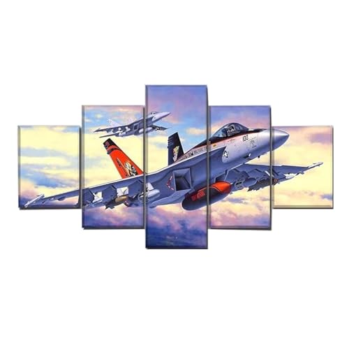 MPPSU Militär-Boeing-Flugzeug-Jet-Fighter-Poster Wanddekoration Wohnzimmer Leinwandbild Jugendzimmer Poster Set Modern 5 Teiliges Wandbild Bedroom Decor XXL Bilder Mit Rahmen 100 * 50cm von MPPSU