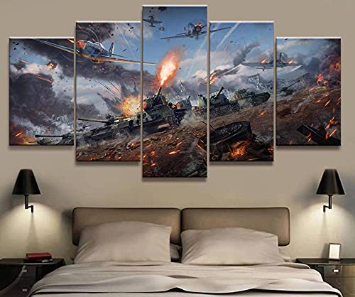 MPPSU Militär-Krieg-World-Of-Tank Wanddekoration Wohnzimmer Leinwandbild Jugendzimmer Poster Set Modern 5 Teiliges Wandbild Bedroom Decor XXL Bilder Mit Rahmen 100 * 50cm von MPPSU
