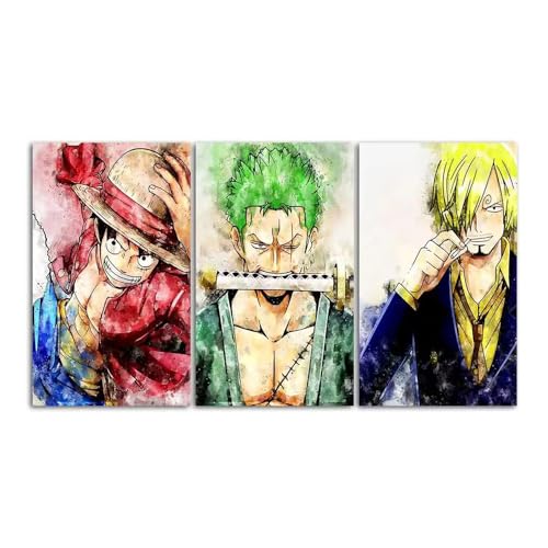 MPPSU One Piece Anime Luffy Sanji Zoro Poster Kunstdrucke Modular Wandkunst Modern Wanddekoration Wandbilder Wohnzimmer Leinwandbild 3 Teiliges Leinwände Mit Rahmen von MPPSU