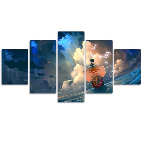 MPPSU One Piece Anime Poster Kunstdrucke Modular Wandkunst Modern Wanddekoration Wandbilder Wohnzimmer Leinwandbild 5 Teiliges Poster Set XXL Bilder Kreatives Geschenk Mit Rahmen 150 * 80cm von MPPSU