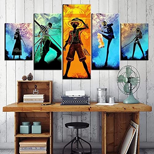 MPPSU One Piece Anime Poster Kunstdrucke Modular Wandkunst Modern Wanddekoration Wandbilder Wohnzimmer Leinwandbild 5 Teiliges Poster Set XXL Bilder Kreatives Geschenk Mit Rahmen 150 * 80cm von MPPSU