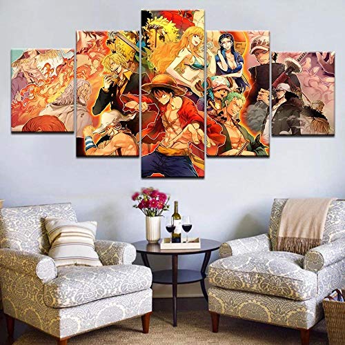 MPPSU One Piece Anime Poster Kunstdrucke Modular Wandkunst Modern Wanddekoration Wandbilder Wohnzimmer Leinwandbild 5 Teiliges Poster Set XXL Bilder Kreatives Geschenk Mit Rahmen 150 * 80cm von MPPSU