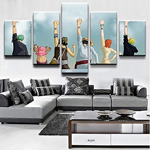 MPPSU One Piece Anime Poster Kunstdrucke Modular Wandkunst Modern Wanddekoration Wandbilder Wohnzimmer Schlafzimmer Leinwandbild 5 Teiliges Leinwände Kreatives Geschenk Mit Rahmen 100 * 50cm von MPPSU