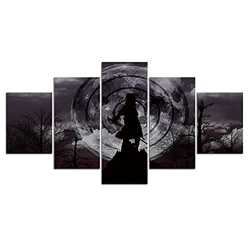 MPPSU Schwarz-Weiß-Hintergrund Anime-Logo Wanddekoration Wohnzimmer Leinwandbild Jugendzimmer Poster Set Modern 5 Teiliges Wandbild Bedroom Decor XXL Bilder Mit Rahmen 150 * 80cm von MPPSU