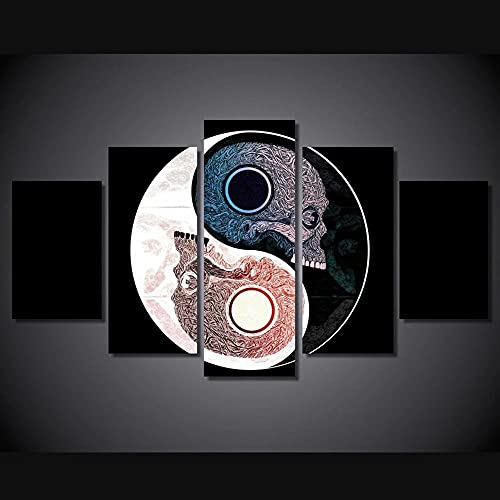 MPPSU Tai Chi Yin Yang Totenkopf Talisman Wanddekoration Wohnzimmer Leinwandbild Jugendzimmer Poster Set Modern 5 Teiliges Wandbild Bedroom Decor XXL Bilder Mit Rahmen 100 * 50cm von MPPSU