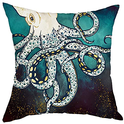 Tintenmalerei Octopus Tintenfisch Meer Kissenbezug 45,7 x 45,7 cm Kissenbezüge Leinen Überwurf Kissenbezüge Druck beide Seiten für Sofa Couch Zuhause Schlafzimmer von MPRUIU