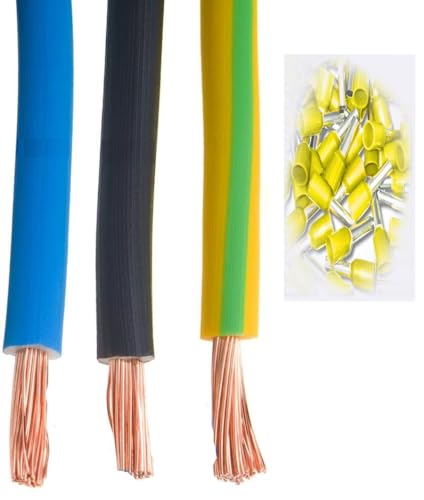 H07V-K 6mm² Set Verdrahtungsleitung 5/2/2 Meter - Schwarz Blau - Grün Gelb - PVC Einzelader Litze Aderleitung Litze mit Aderendhülsen von MPS-Contact
