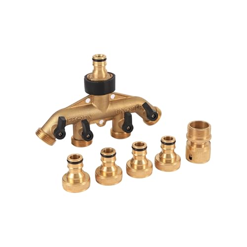 Hochleistungs-4-Wege-Verteileranschluss aus Messing for Gartenschlauchverteiler, Wasserhahnadapter, 3/4 Zoll, Gartenbewässerungshahnanschlüsse(EU 1-out-4 Kit1) von MPYJDTOI