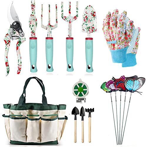 Gartenwerkzeug Set, 16 Stück Blumen Gartengeräte Set Garten-Handwerkzeug-Geschenkset，Gartengeschenke für Frauen und Männer, mit Gartenschere und Aufbewahrungstasche，Garten Zubehör Geschenk von MQFORU