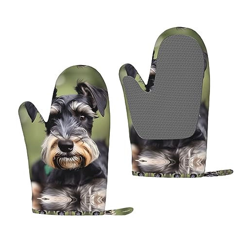 Entzückender Schnauzer Druck Wasserdicht Rutschfest Silikon Ofenhandschuhe 2er Set Küche Backen Grillen Kochen BBQ von MQGMZ