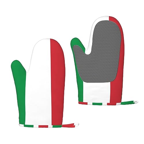Italien-Flaggen-Druck-Handschuhe, widerstandsfähig, wasserdicht, Küche, Kochen, Backen, Handschuhe, rutschfeste Silikon-Ofenhandschuhe von MQGMZ