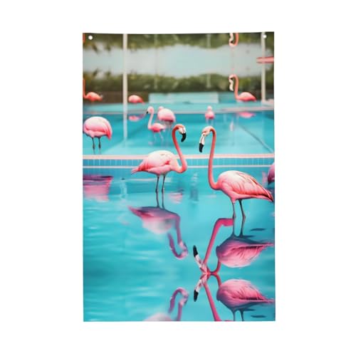 Mqgmz Flamingo- und Schwimmbad-Druck, Gartenflagge, Heimdekoration, 6 x 0,9 m, Poster, saisonale Flaggen, Terrasse, Briefkasten, Veranda oder Veranda von MQGMZ