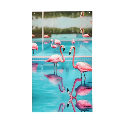 Mqgmz Flamingo- und Schwimmbad-Druck, einseitig, 90 x 152 cm, saisonale Flagge, alle Jahreszeiten, Willkommensdekoration, Schild für den Hof von MQGMZ