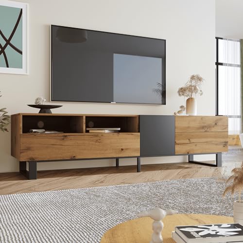 MQGPM TV-Schrank, Fernsehtisch für Unter 75-Zoll, Lowboard mit 2 Schubladenn, Moderner TV-Ständer mit Geräumiger Stauraum, TV Sideboard TV Board TV Bank, für Schlafzimmer Wohnzimmer Esszimmer von MQGPM