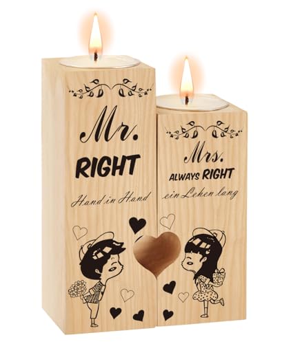 Hochzeitsgeschenke Für Brautpaar, Mr Und Mrs Kerzenständer Kerzenhalter Holz, Hochzeitsgeschenk Für Paare, Verlobungsgeschenk Für Beide, Geschenke Zur Hochzeit, Jahrestag Geschenk Für Ihn/Sie von MQIAN