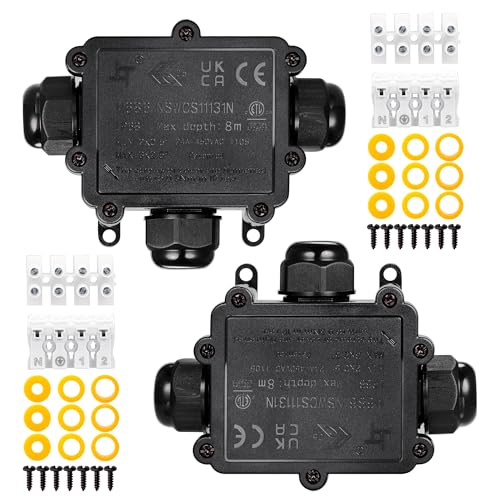 3 Wege-Abzweigdosen Wasserdichter IP68 3-Fach-Anschlussdose für Outdoor Erdkabel Klemmdose Abzweig Dose Kabelanschlußdose Verteilerdose, T-Form Kabelverbinder Ø 4mm-14mm (2) von MQIGO