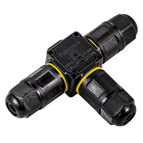 T-Stück Schnellverbinder 3-polig Kabelverbinder Wasserdicht IP68 T-Form Kabel Verbinder mit Klemmen Kabelmuffe Verbindungsbox Verbindungsmuffe für Ø4-12mm Kabeldurchmesser (1) von MQIGO