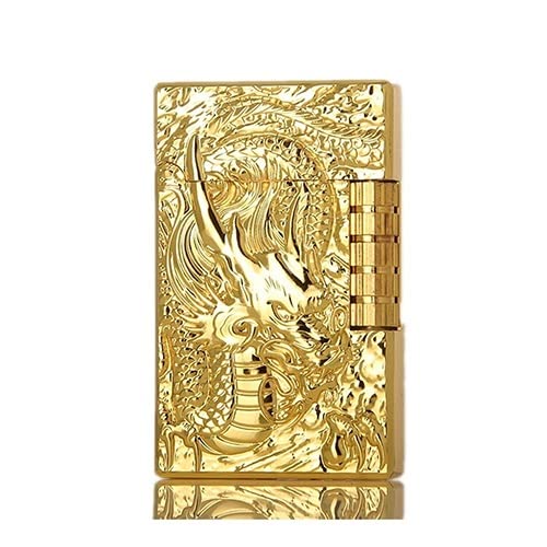 MQJ Antike Stil Clamshell Feuerzeug, Seite Gleitzündungsrad Feuerzeug, Kreative Metallgeprägte Dragon Sound Zigarettenanzünder, einstellbare weiche Flamme Nachfüllbar Butananzünder (Color : Gold) von MQJ