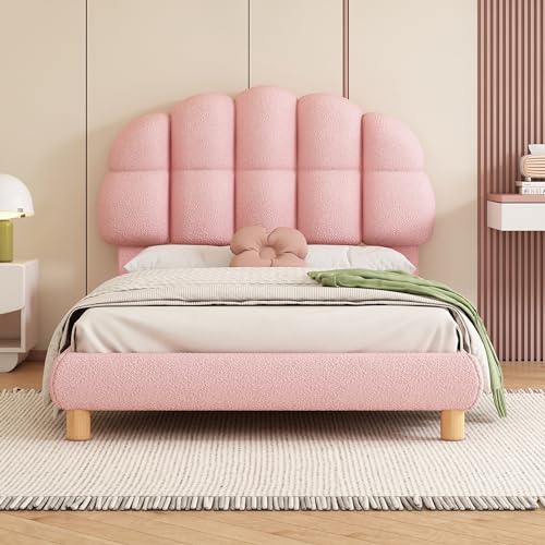 MQLAE Kinderbett 90x200cm - Einzelbett Polsterbett mit Lattenrost und weiches Kopfteil, Bettgestell aus Holz, Kinder Bett Mädchenbett Jugendbett, Kreisvlies, Ohne Matratze, Rosa von MQLAE