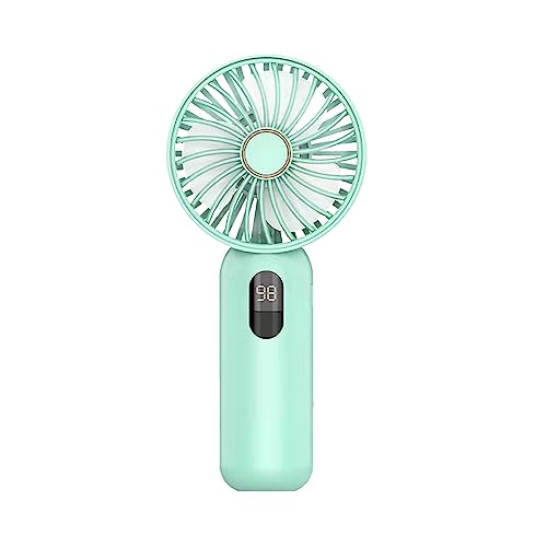 MQLAE Mini Handventilator, Tragbarer Ventilator 4 Geschwindigkeiten, LED Digitalanzeige Persönlicher Ventilator, Klein Akku Aufladbar Hand Ventilatoren für Reisen Büro Zuhause Draußen (Türkis) von MQLAE