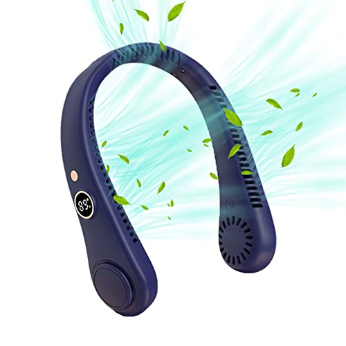 Tragbarer Nackenventilator mit LED-Anzeige, 5 Geschwindigkeiten Hals Ventilator, USB Ventilatoren Leise Mini Persönlicher Ventilator Hands Free Bladeless Neck Fan Nackenkühler Halsventilator, Blau von MQLAE