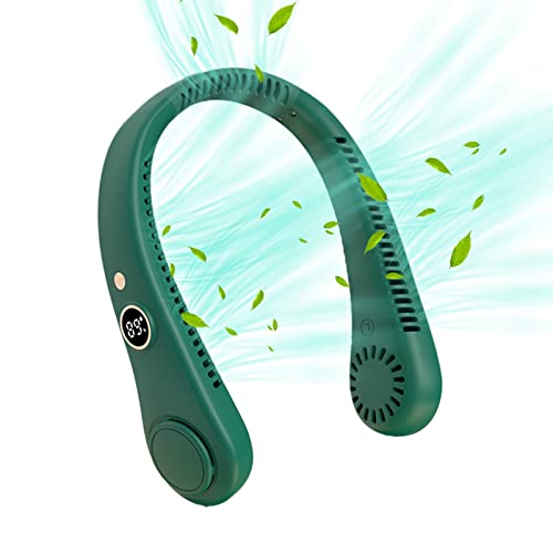 Tragbarer Nackenventilator mit LED-Anzeige, 5 Geschwindigkeiten Hals Ventilator, USB Ventilatoren Leise Mini Persönlicher Ventilator Hands Free Bladeless Neck Fan Nackenkühler Halsventilator, Grün von MQLAE