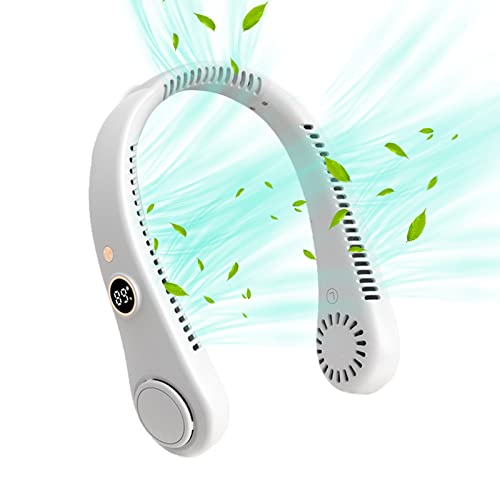 Tragbarer Nackenventilator mit LED-Anzeige, 5 Geschwindigkeiten Hals Ventilator, USB Ventilatoren Leise Mini Persönlicher Ventilator Hands Free Bladeless Neck Fan Nackenkühler Halsventilator, Weiß von MQLAE