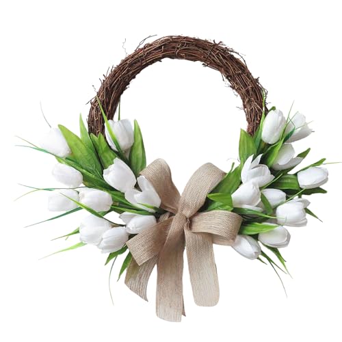 Tulpenkranz Ganzjährig Türkranz, Frühling Sommer Türkranz aus Seide und Holzrebe, 40cm Türkranz für Außen Innen Wand Fenster Hochzeit Valentinstag Muttertag Frühling Deko von MQLAE