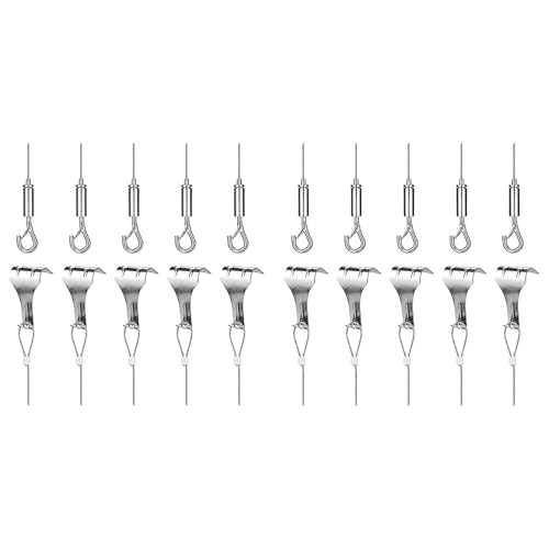 MQODLFP 10-teiliges Bilder-Aufhängedraht-Set, 2 m x Φ1,5 mm, Edelstahl mit verstellbarem Draht und Schiene, Formhaken A von MQODLFP