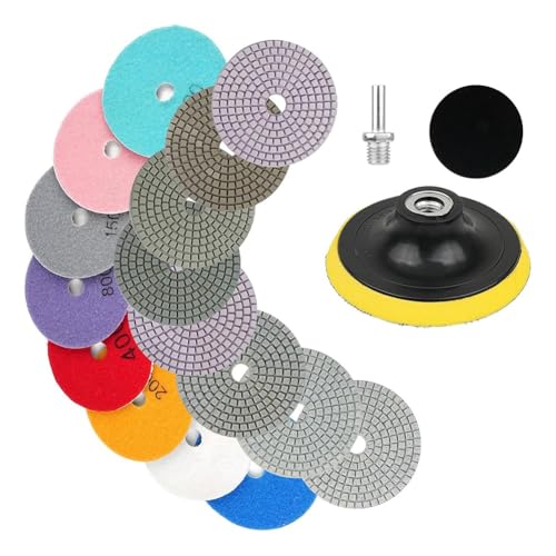 MQODLFP 11 Packungen 10,2 cm Diamant-Beton Polierset, 50-6000 Körnung Nass/Trocken Diamant-Polierpad mit Wollscheibe, für Marmor von MQODLFP